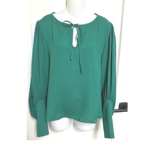 Lafayette 148 New York Emerald Green Blouse Tie Neck Long Sleeve Womens Top‎ M